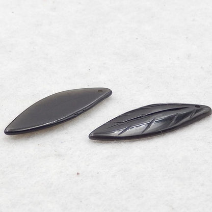 Natural Obsidian Carved leaf Earring Beads 27*10*2mm, 1.6g