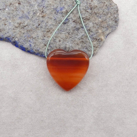 Carved Natural Red Agate Heart Shape Side Drilled Gemstone Pendant Bead, 25x25x8mm, 7.4g