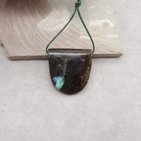 Natural Flash Labradorite Side Drilled Gemstone Pendant, 32x31x9mm, 16.8g