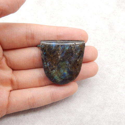 Natural Flash Labradorite Side Drilled Gemstone Pendant, 32x31x9mm, 16.8g