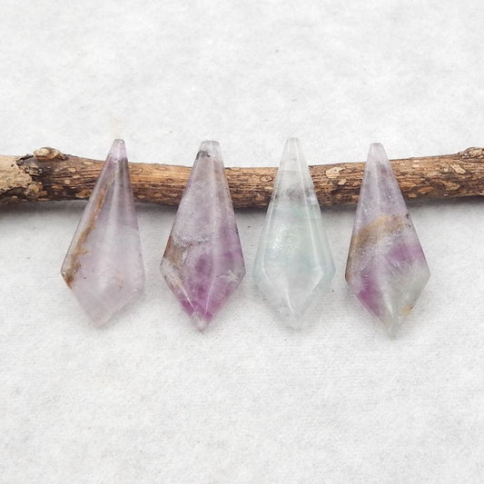 4 pcs Natural Fluorite Pendant Beads 37*15*5mm, 15.2g