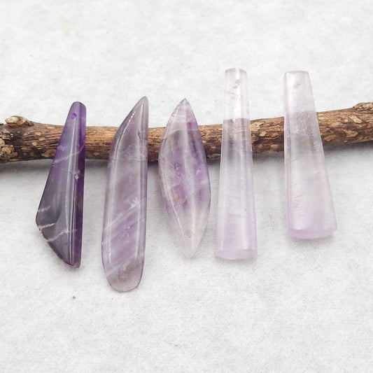 5 pcs Natural Amethyst Pendant Beads 36*10*4mm, 44*9*4mm, 13.1g