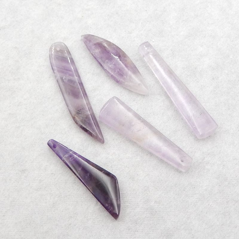5 pcs Natural Amethyst Pendant Beads 36*10*4mm, 44*9*4mm, 13.1g