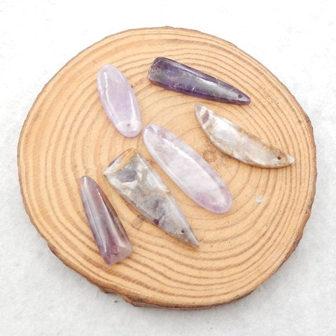 6 PCS Natural Amethyst Pendant Beads,30×10×4mm, 40×14×4mm,18g