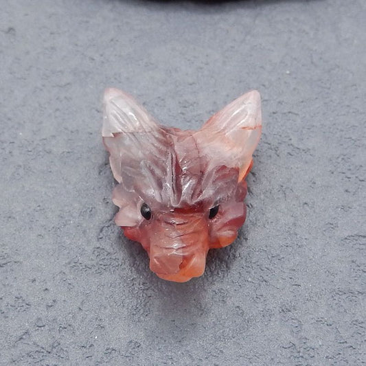 Natural Crazy Lace Agate Carved wolf head Pendant Bead 23*16*8mm, 3.5g