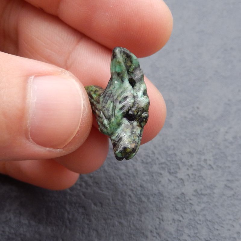 Natural African Turquoise Carved wolf head Pendant Bead 22*17*9mm, 3.5g