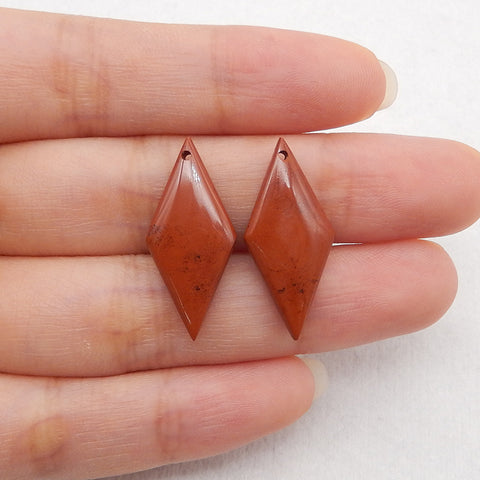 New 1 Pair Natural Red River Jasper Gemstone Earring Beads, Gemstone For Jewelry DIY Making, Drilled Gemstone Pair,25x11x4mm, 2.5g