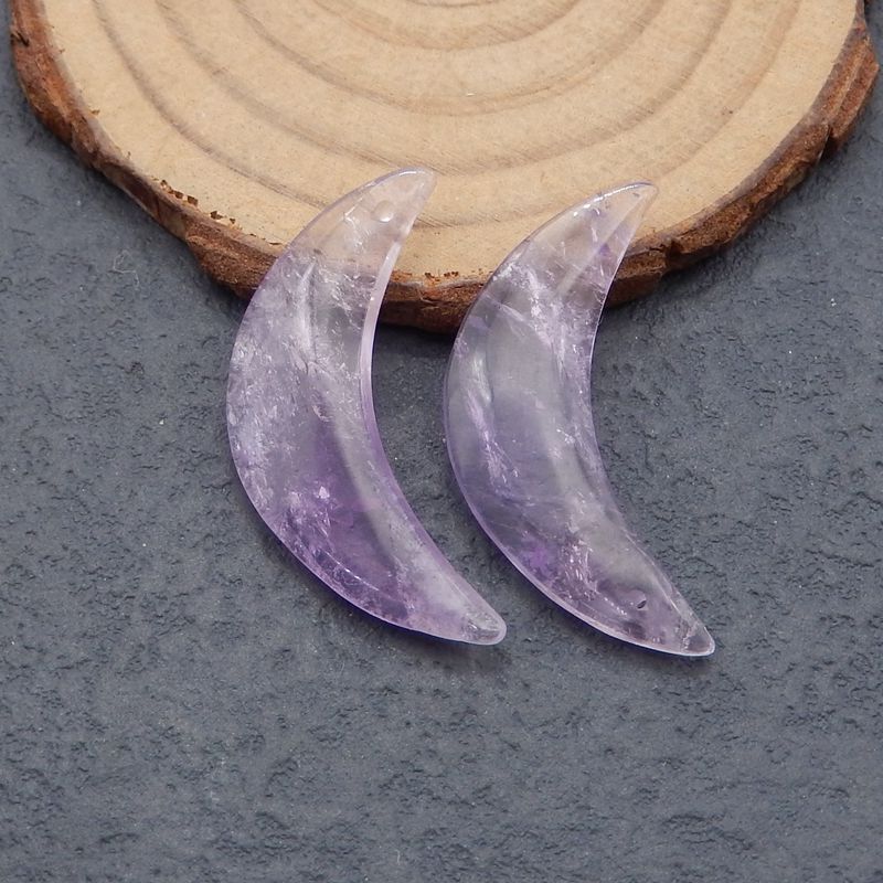 Paire de boucles d'oreilles en pierres précieuses en forme de lune avec améthyste, 33x10x4 mm, 5,0 g