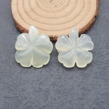 Natural Nephrite Jade Carved leaf Earring Beads 29x25x5mm, 9.0g