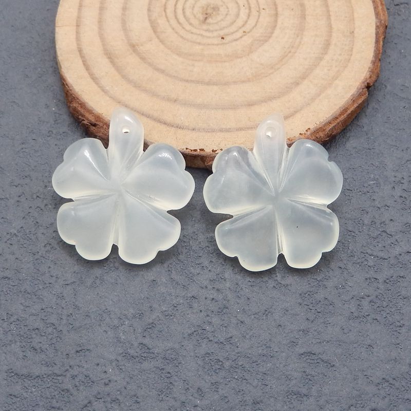 Natural Nephrite Jade Carved leaf Earring Beads 29x25x5mm, 9.0g