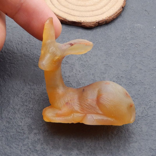 Natural Agate Carved deer Figurine Carving 50*53*20mm, 43.7g