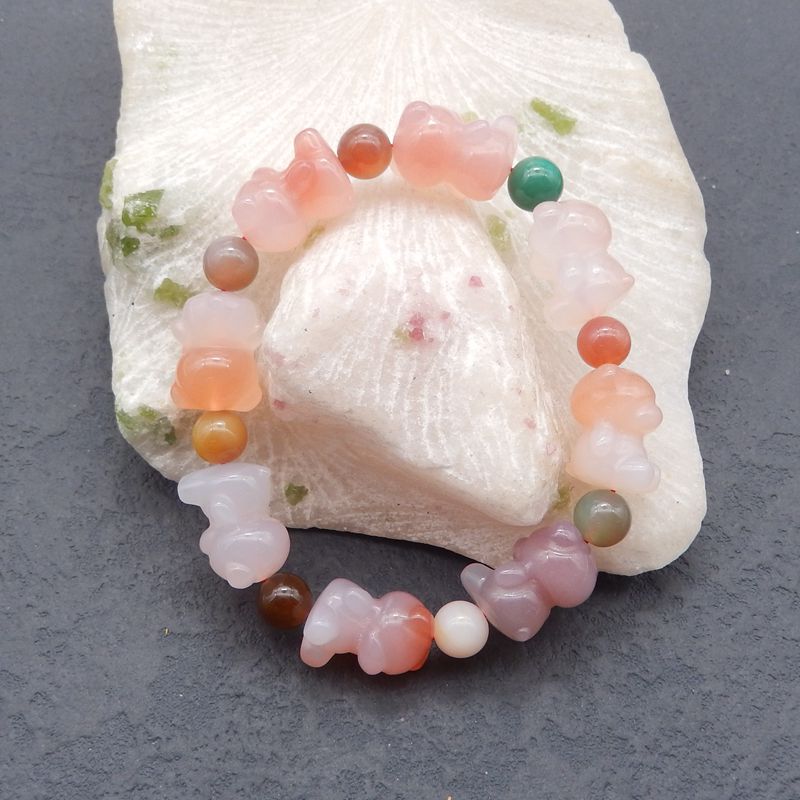 1 Strand Natural Agate Carved bears Beads for Bracelet 16*13*12mm, 7mm, 18cm length, 27.5g
