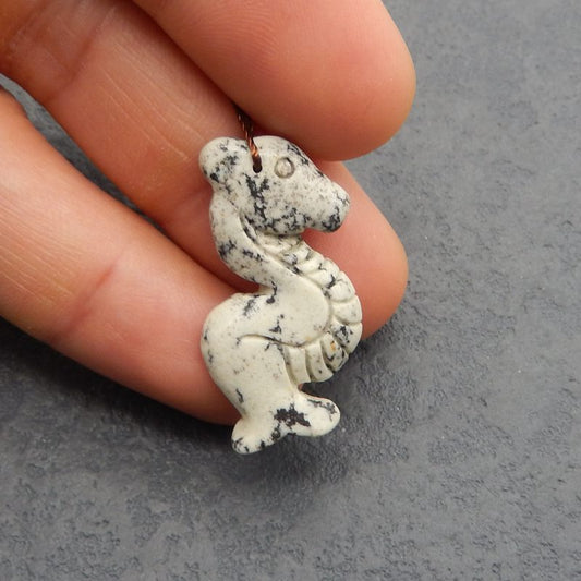 Natural Dendritic Jasper Carved seahorse Pendant Bead 32*17*4mm, 2.9g