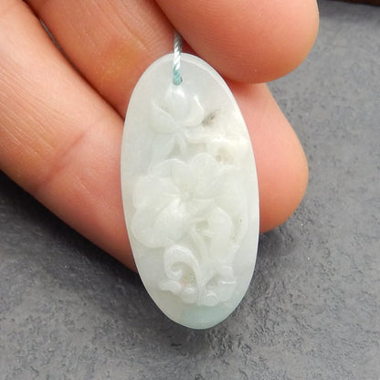 Natural Amazonite Carved flower Pendant Bead 36*19*5mm, 5.7g