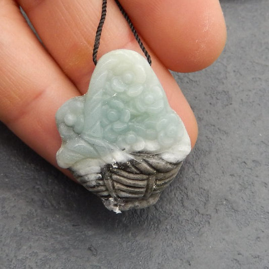 Natural Amazonite Carved flower Pendant Bead 31*26*10mm, 11.8g
