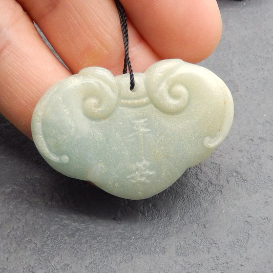 Natural Amazonite Carved "be safe"Pendant Bead 42*28*7mm, 15.4g