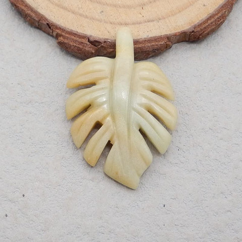 Natural Amazonite Carved Leaf Pendant Bead 36*24*6mm, 5.7g