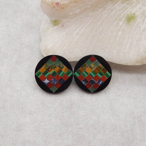 Intarsia of Obsidian, Red River, Tiger's Eye And Others Gemstone Cabochon Paire, 18x2mm, 2.4g