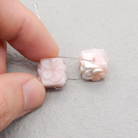 Natural Pink Opal Carved flower Earring Beads 14*15*5mm, 8.6g