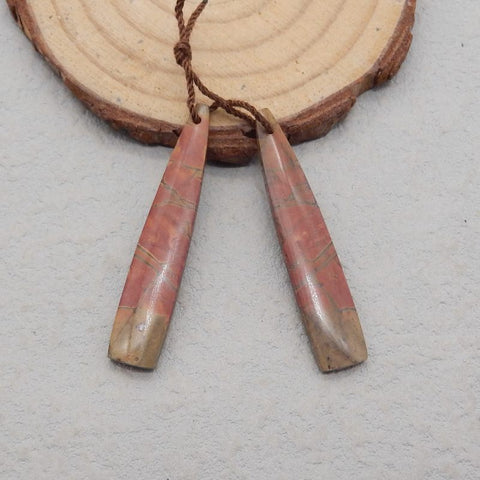 Paire de boucles d'oreilles Natural Red Creek Jasper, pierre pour la fabrication de boucles d'oreilles, 42x11x5mm, 7.3g