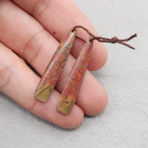 Paire de boucles d'oreilles Natural Red Creek Jasper, pierre pour la fabrication de boucles d'oreilles, 42x11x5mm, 7.3g