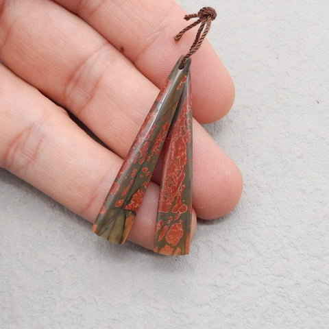 Paire de boucles d'oreilles Natural Red Creek Jasper, pierre pour la fabrication de boucles d'oreilles, 42x11x5mm, 7.3g