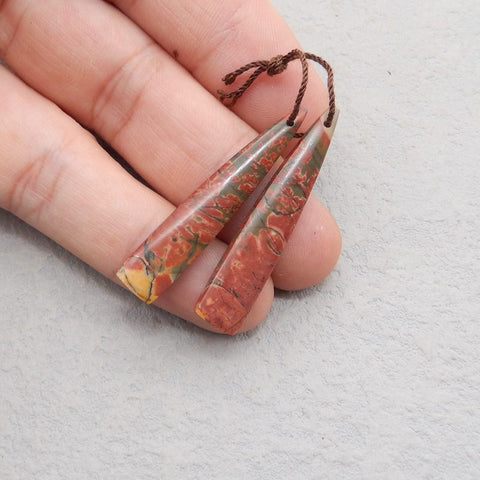 Paire de boucles d'oreilles Natural Red Creek Jasper, pierre pour la fabrication de boucles d'oreilles, 42x11x5mm, 7.3g