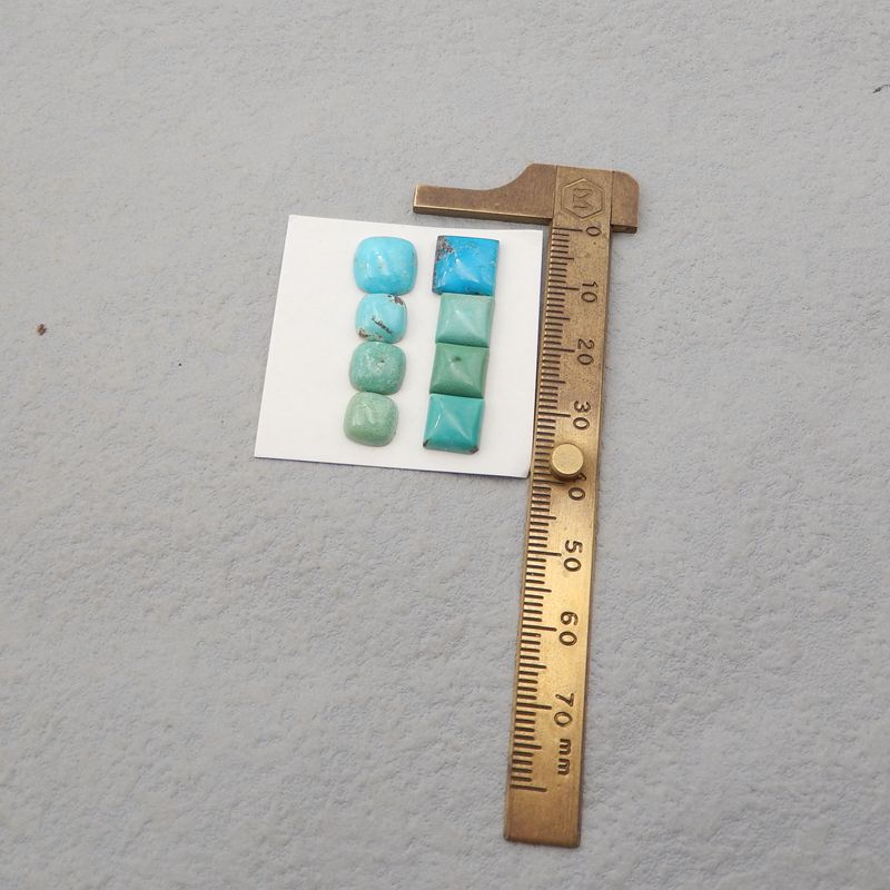 8 pcs Natural Turquoise Cabochons 9*9*3mm, 7*7*3mm, 3.5g