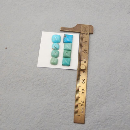 8 pcs Natural Turquoise Cabochons 9*9*3mm, 7*7*3mm, 3.5g
