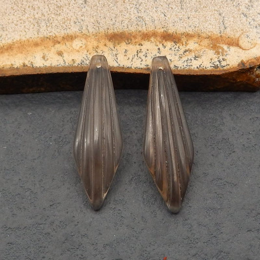 Natural Smoky Quartz Carved leaf Earring Beads 34*11*4mm, 3.9g