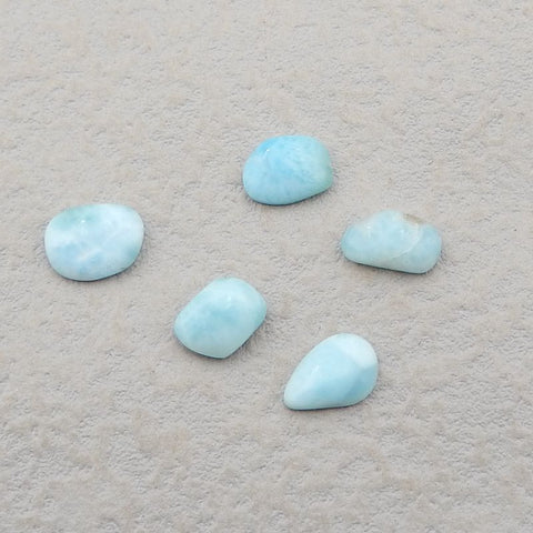 5 PCS Natural Larimar Cabochons 12x8x3mm, 10x7x3mm, 12.4g