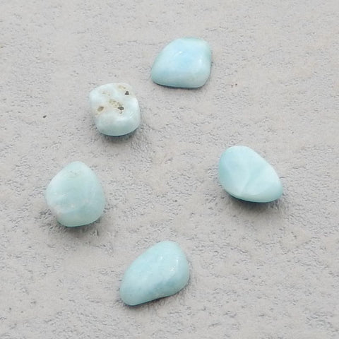 5 PCS Natural Larimar Cabochons 12x8x3mm, 10x7x3mm, 12.4g