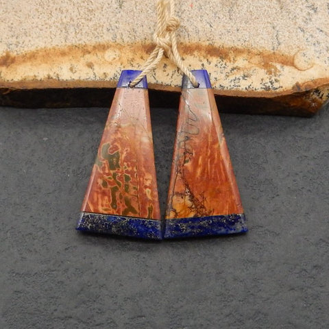 Intarsia of Lapis Lazuli and Red Creek Earring Beads 29x13x4mm, 4.6g