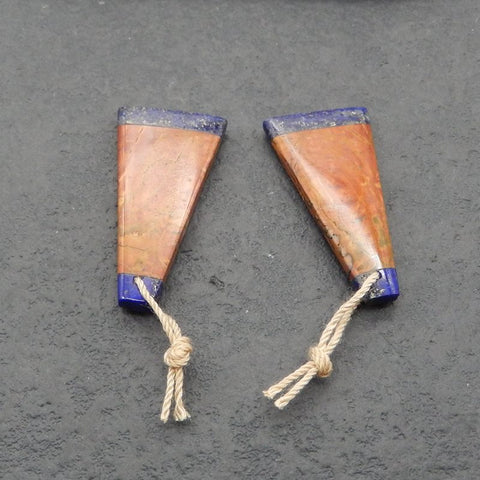 Intarsia of Lapis Lazuli and Red Creek Earring Beads 29x13x4mm, 4.6g