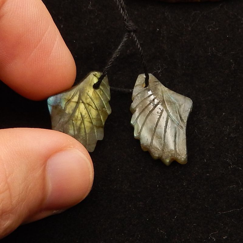 Natural Labradorite Carved wings Earring Beads 25*18*4mm, 4.7g