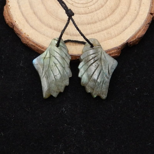 Natural Labradorite Carved wings Earring Beads 25*18*4mm, 4.7g