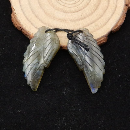 Natural Labradorite Carved wings Earring Beads 37x17x4mm, 9.6g
