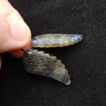 Natural Labradorite Carved wings Earring Beads 37x17x4mm, 9.6g