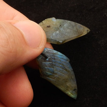 Natural Labradorite Carved wings Earring Beads 27x13x4mm, 4.2g