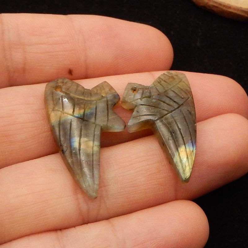 Natural Labradorite Carved wings Earring Beads 29*18*4mm, 5.6g
