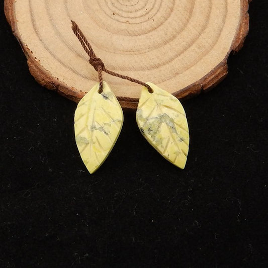 Natural Serpentine Carved leaf Earring Beads 24*13*3mm, 3.2g