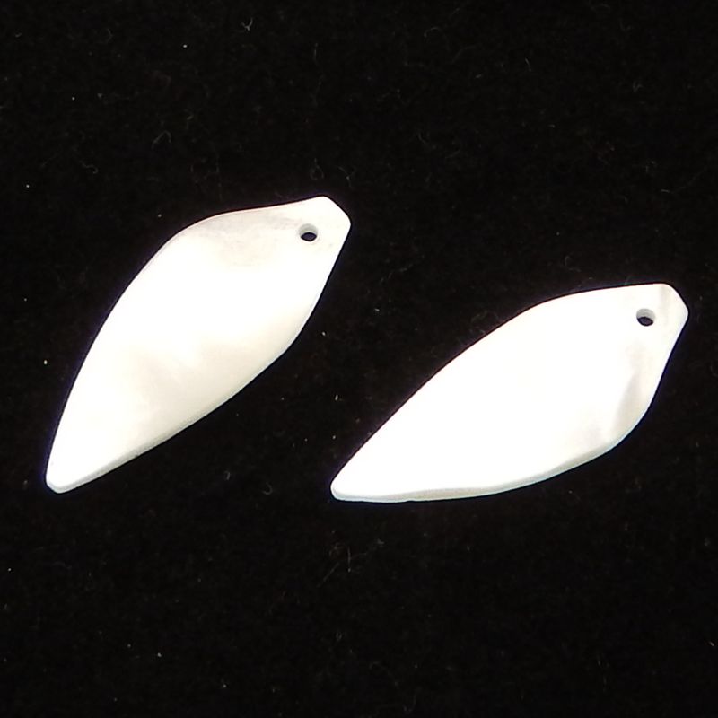 新设计宝石贝壳雕刻叶形耳环一对，34x17x2mm，3.6g