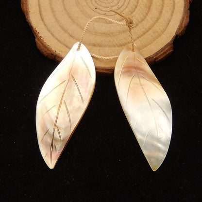 Natural Shell Carved leaf Earring Beads 49*19*4mm, 9.0g