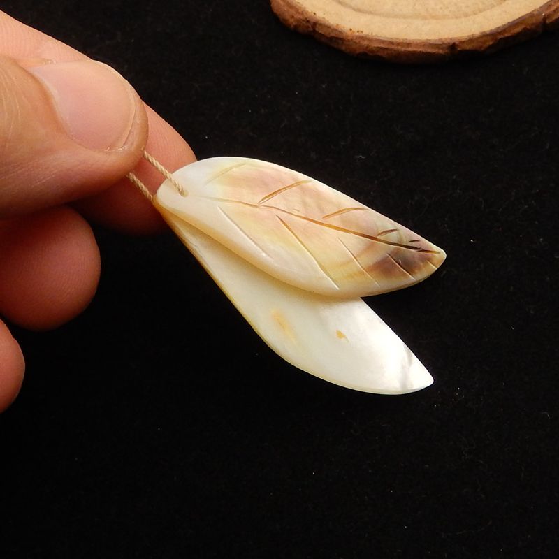 Natural Shell Carved leaf Earring Beads 49*19*4mm, 9.0g
