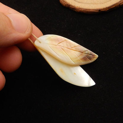 Natural Shell Carved leaf Earring Beads 49*19*4mm, 9.0g