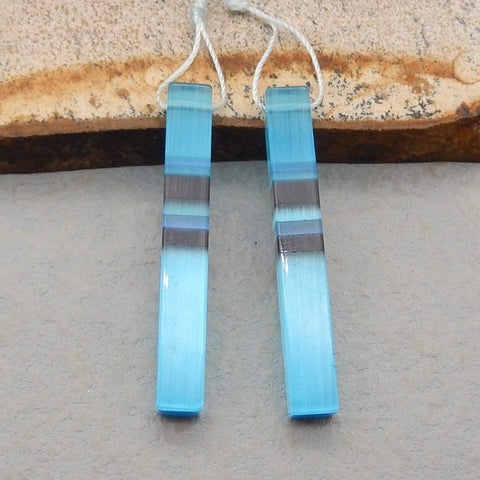Intarsia of Unnatural Cat Eye Earring Beads 38*5*5mm, 5.2g