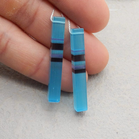 Intarsia of Unnatural Cat Eye Earring Beads 38*5*5mm, 5.2g