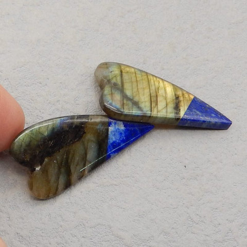 Intarsia of Labradorite and Lapis Lazuli Earring Beads 36*18*5mm, 10.2g