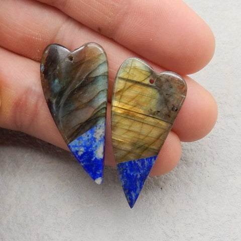 Intarsia of Labradorite and Lapis Lazuli Earring Beads 36*18*5mm, 10.2g