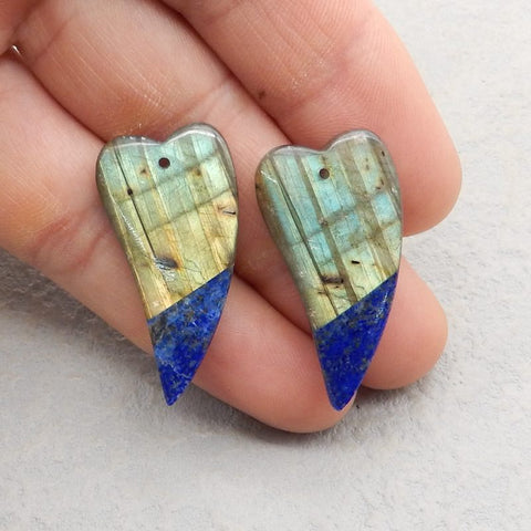 Intarsia of Labradorite and Lapis Lazuli Earring Beads 36*18*5mm, 10.2g